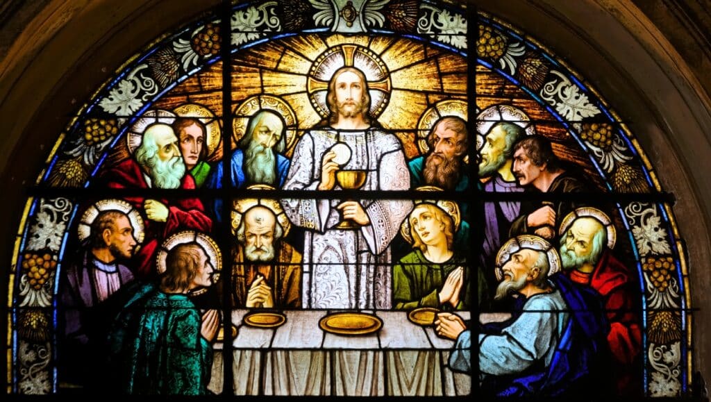 Last Supper stained glass. For Baptist to Anglican.