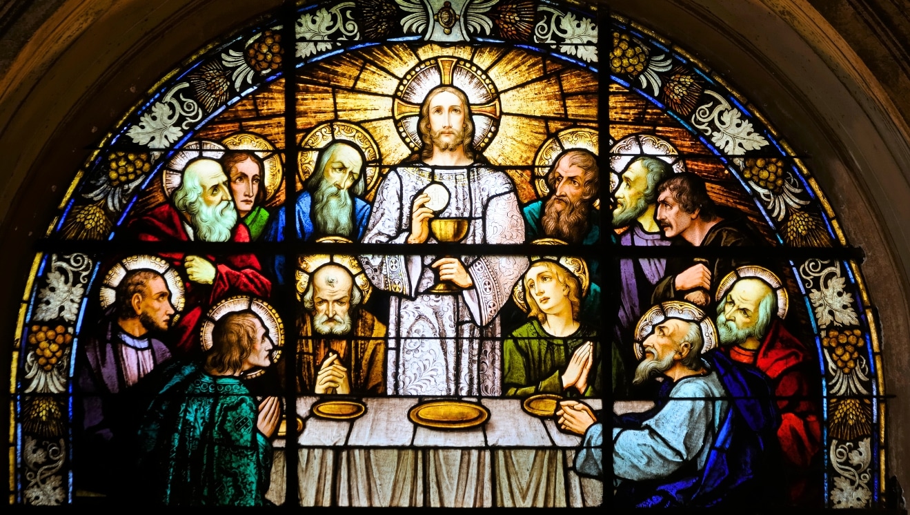 Last Supper stained glass. For Baptist to Anglican.