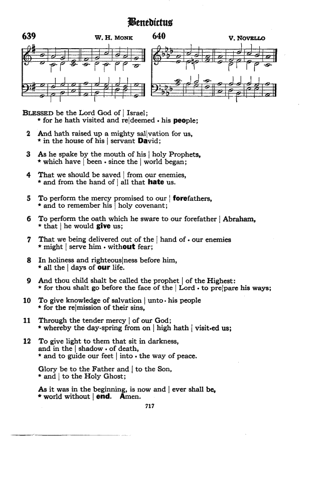 Benedictus, from the 1940 Episcopal Hymnal.