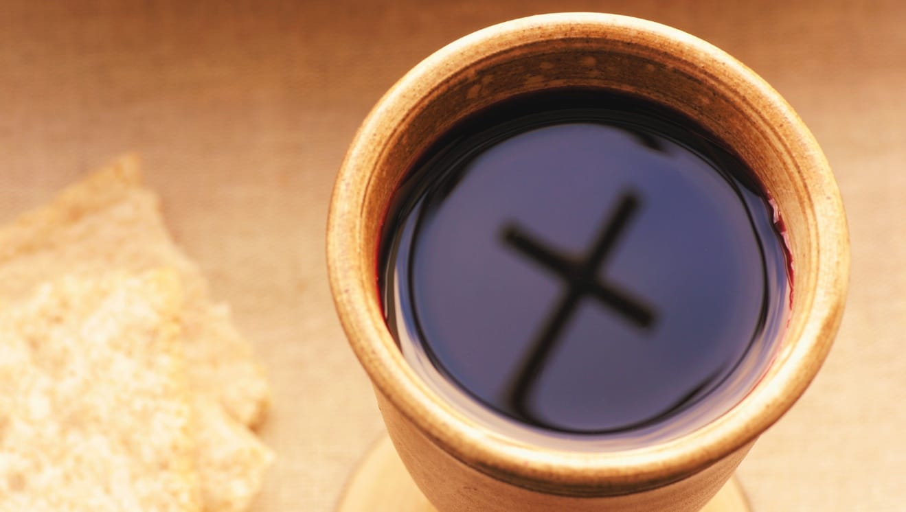 Unleavened bread and wine with cross. For Pascha Nostrum.
