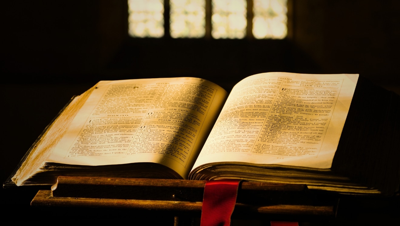Bible on Lectern in Church. For 500 Years of the Holy Communion Lectionary.