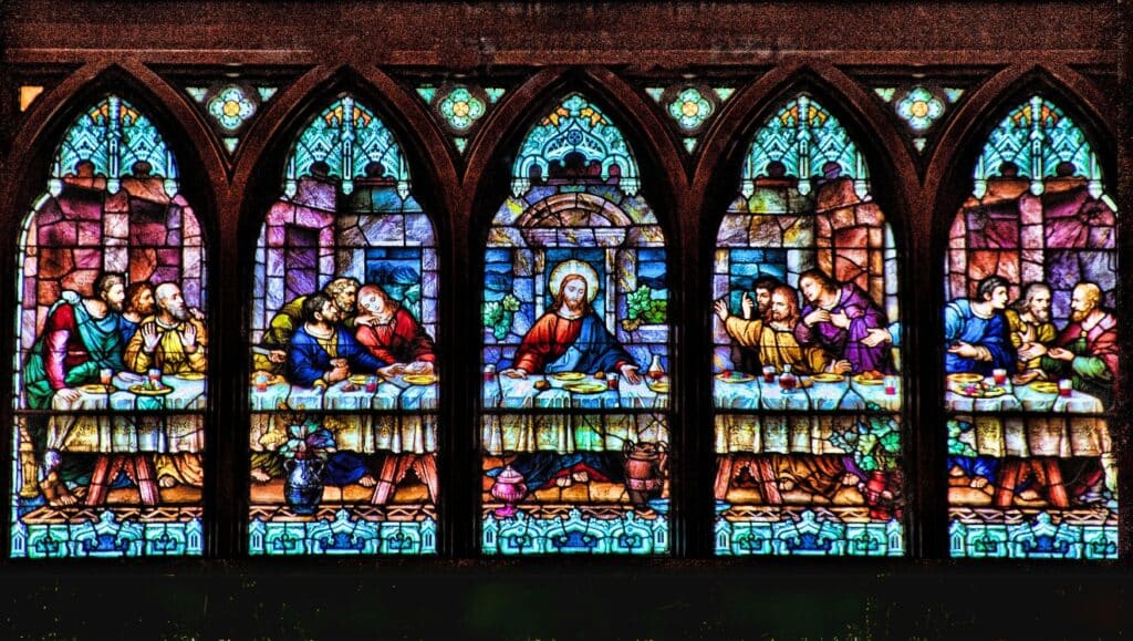 Last Supper stained glass. For Holy Week.