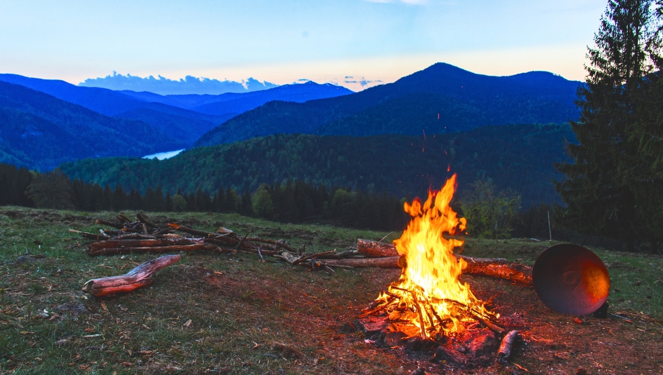 Campfire on a hill. For Summer Camps.