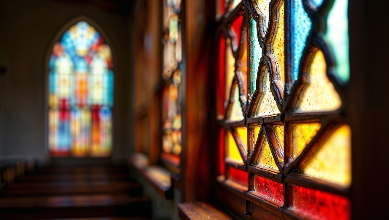 Empty Church with Stained Glass