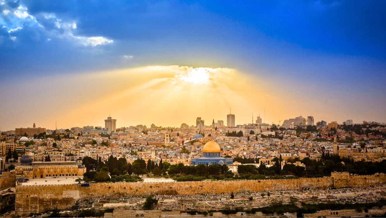 Jerusalem with Light Through Clouds.