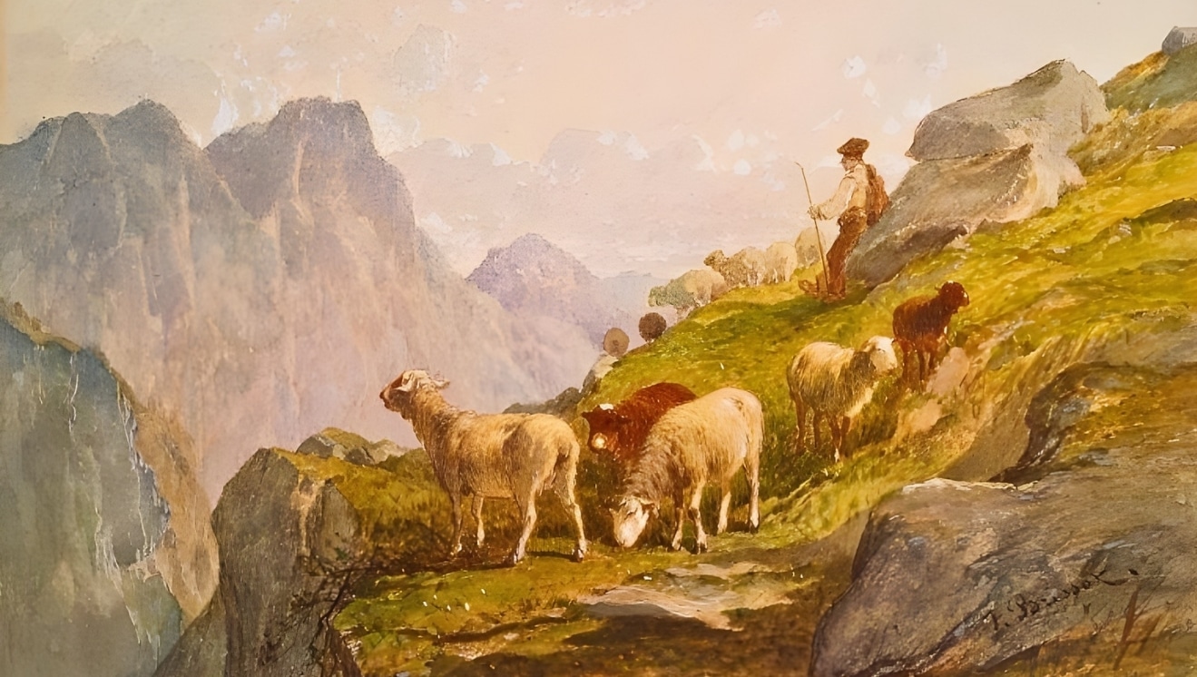 Shepherd and Flock in the Mountains